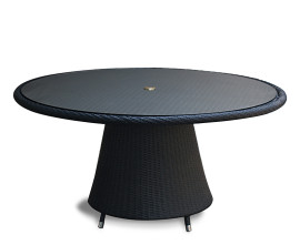 Lotus Glass-Top 1.5m Black Flat-Weave Rattan Table