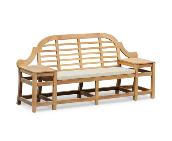 Large Teak Chinoiserie Bench with Armrests