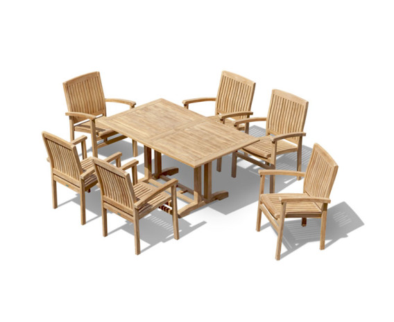 Cornwall 1.5m Table and 6 Cannes Stacking Chairs Set