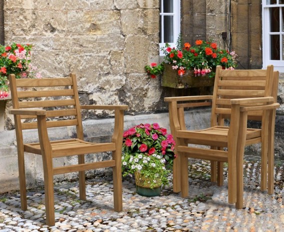 Winchester 2 Seater Teak Coffee Set with Sussex Stacking Armchairs